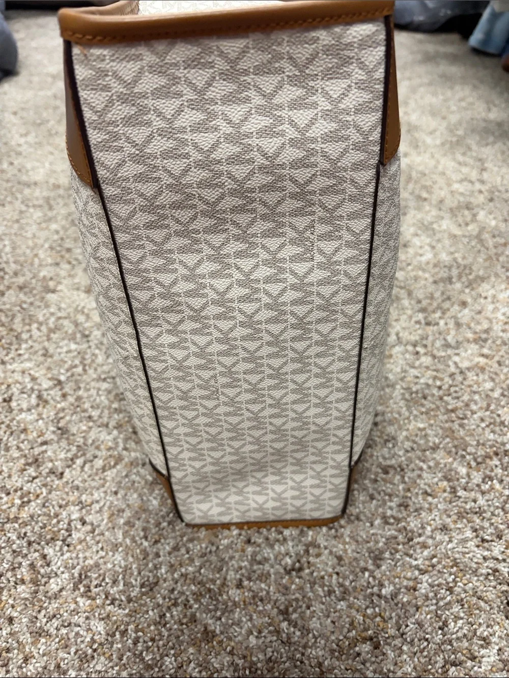 Michael Kors Vanilla MK Logo Tote with Luggage Trim